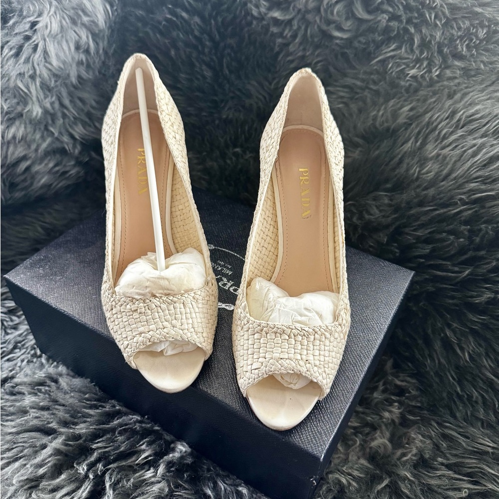Prada Women's Cream Textured Heels